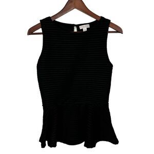Bisou Bisou Michele Bohbot Black Textured Sleveless Peplum Tank Top Womens Small